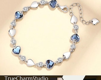 Sterling Silver Crystal Heart Charm Bracelet - Love Jewelry Gift
