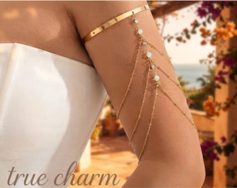 Boho gelaagde armband voor dames, bovenarmband met franjes en kwastjes, gouden armband, cadeau voor haar / bovenarmsieraad voor vrouwen