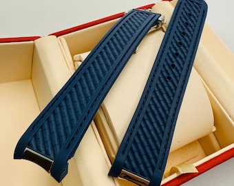 20mm Seamaster Aqua Terra Blue/White stitch Rubber Men’s Wrist Watch Strap