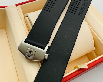 22mm Tag Heuer Black Rubber Watch Strap With Stainless Steel Clasp