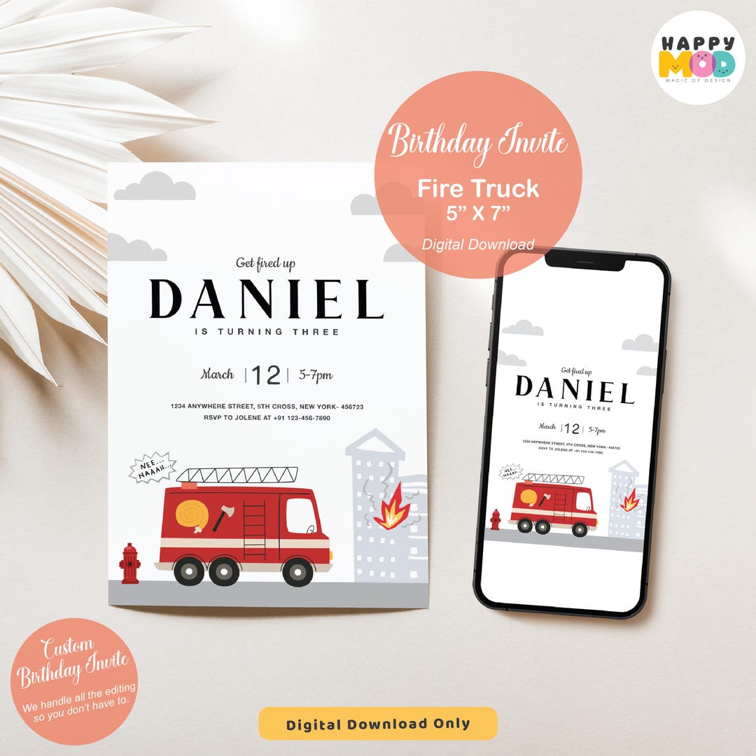 Firefighting Invitation Firefighter Birthday Invitation, Fire Brigade Theme (digital Download ...