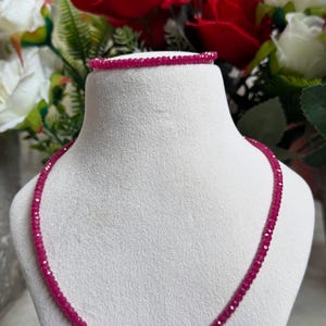 Imitation Ruby Necklace Bracelet Set, Faceted Gemstone Round Beads 4 mm
