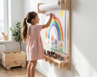 Drawing Board for Children with Storage Shelf and Paper Roll Dispenser