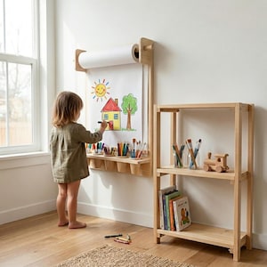 Montessori Art Station, Kids Drawing Board and Storage Shelf Set