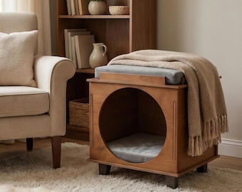 Mid-Century Style Modern Pet Furniture with Washable Cushion for Indoor Cats