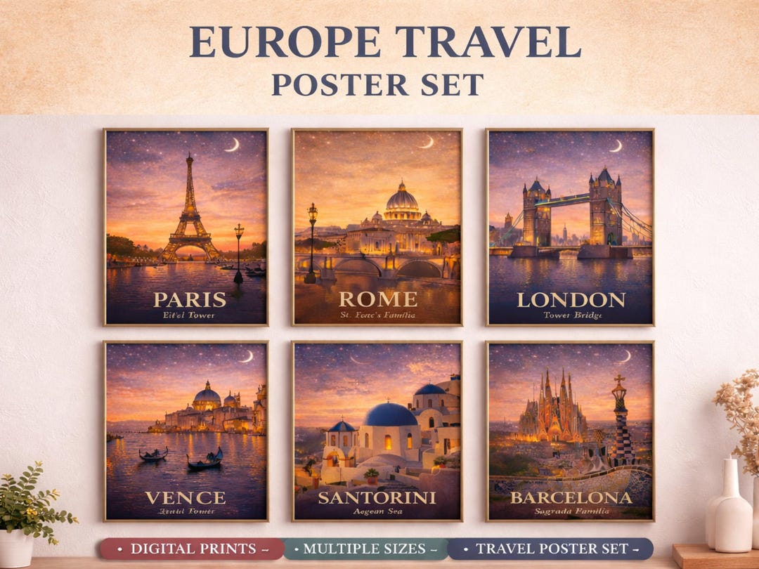 Europe Travel Poster Set Printable Wall Art Paris Rome London Venice ...
