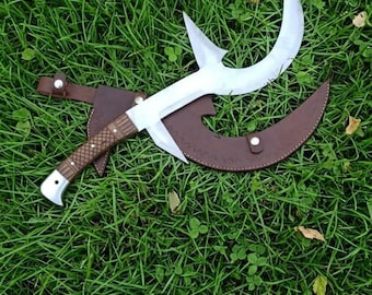 Replica di coltello Hunga Munga fatto a mano - Lama da lancio Mambele africana - Hunga Munga forgiato a mano con fodero in pelle - Regalo per collezionisti