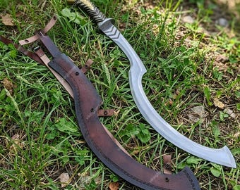 Handmade Egyptian Curved Sword Replica | Ancient Egypt mythology Pharaonic Blade with Leather Sheath | Collectible Display