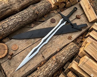 Replica di spada in osso di drago fatta a mano - Spadone fantasy di Skyrim forgiato a mano - Regalo per fan di Skyrim - Spada fantasy di Skyrim con fodero - Arte murale