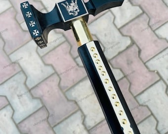 Hacha de acero al carbono forjada a mano – Mango de palisandro, incrustaciones de latón, accesorio nórdico vikingo