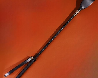 Fusta de montar de cuero negro para BDSM, látigo ecuestre de 45 cm, fusta de cuero genuino para caballo.
