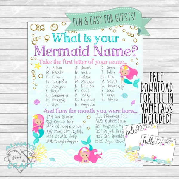 Printable Mermaid Name Tags Etsy