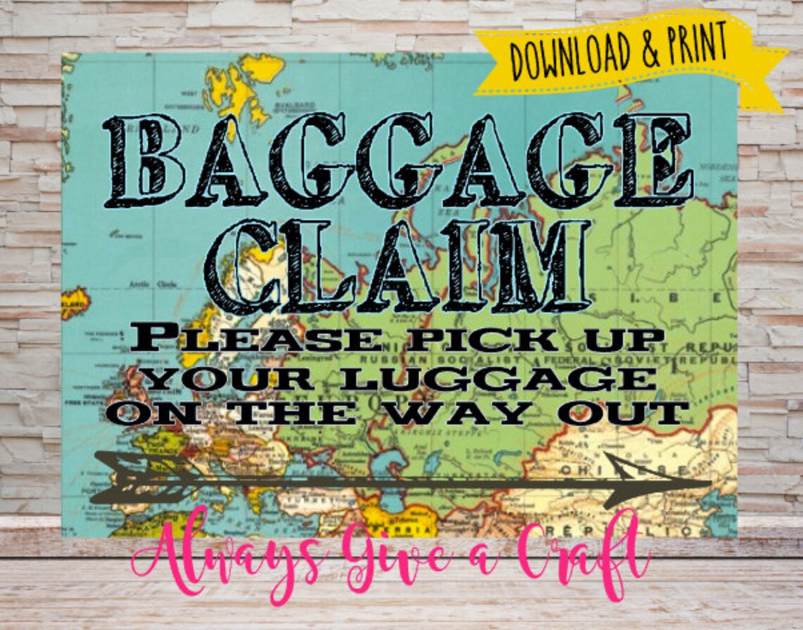 Baggage Claim Party Favor Sign for Travel Theme Party, INSTANT Download ...