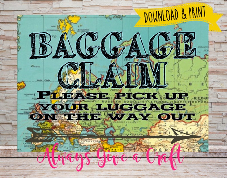 Baggage Claim Party Favor Sign for Travel Theme Party, INSTANT Download ...