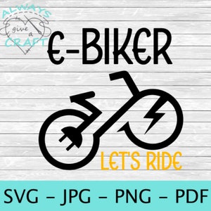 E-Biker E-Bike Sofortiger digitaler Download Datei, Abziehbild-Shirt-Hutdruck-Schnittdatei, SVG, PNG, JPG, JPEG, Pdf, Cricut, Silhouette, E-Bike