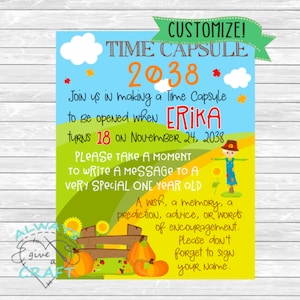 Fall Harvest Time Capsule Sign - Digital File - Customizable - Printable