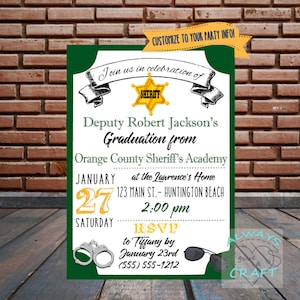 Sheriff&#39;s Academy Graduation Party Invitation 5x7 - Digital File - Customizable