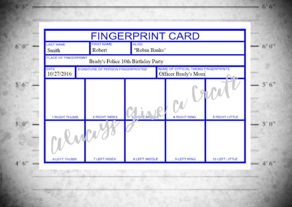 Fingerprint Card for Police Party INSTANT Download With - Etsy