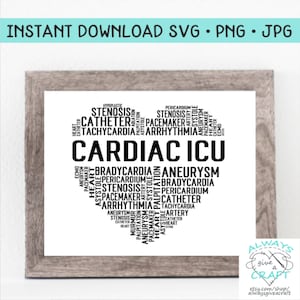 Herz ICU Herz Word Art, Medizinische SVG, Krankenschwester SVG, Sofort Download, Cricut Cut Files, Silhouette Cut Files, Print, png, jpg