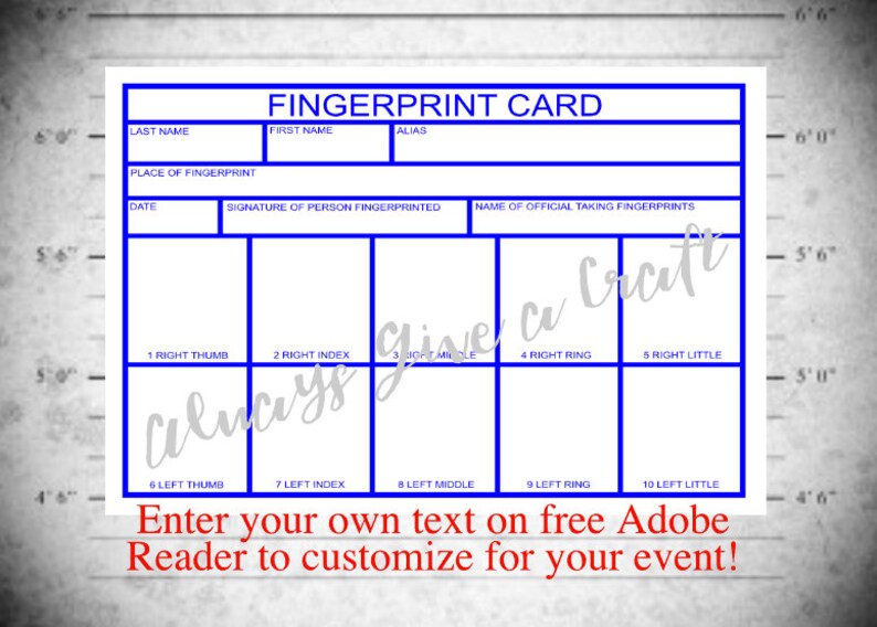 Fingerprint Card for Law enforcement Social gathering Immediate obtain with EDITABLE words and phrases bins, at house printable template photograph regarding Printable Fingerprint Cards named Fingerprint Card for Law enforcement Social gathering Fast obtain with EDITABLE phrases packing containers, at residence printable template