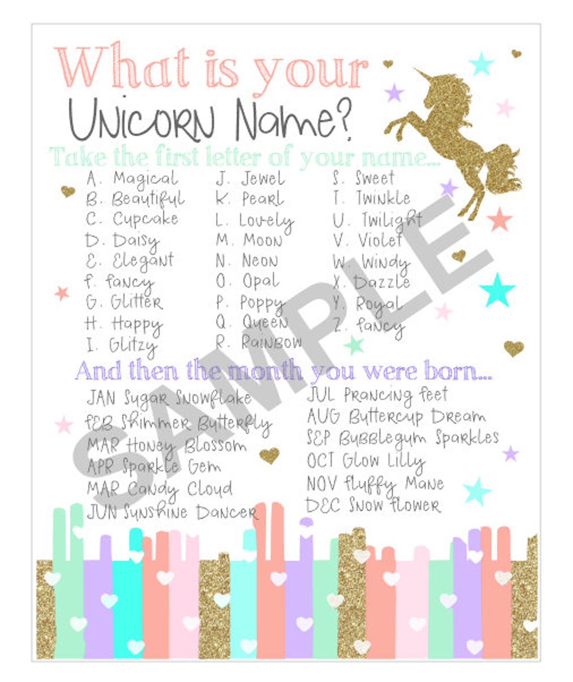 What's Your Unicorn Name, Sign With Name Tags. Instant Download ...
