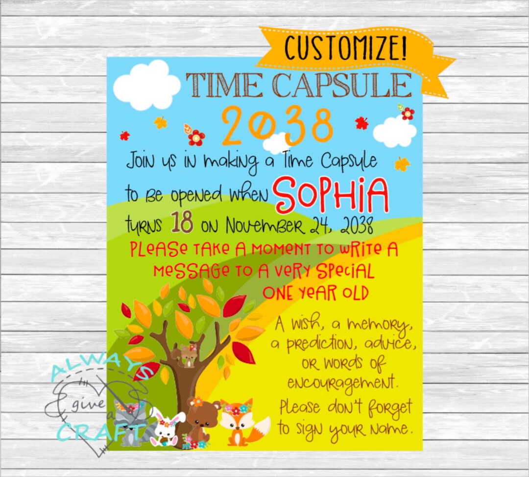 Fall Floral Animals Time Capsule Sign - Digital File - Customizable ...