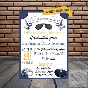 Police Academy Graduation Party Invitation 5x7 - Digital File - Customizable
