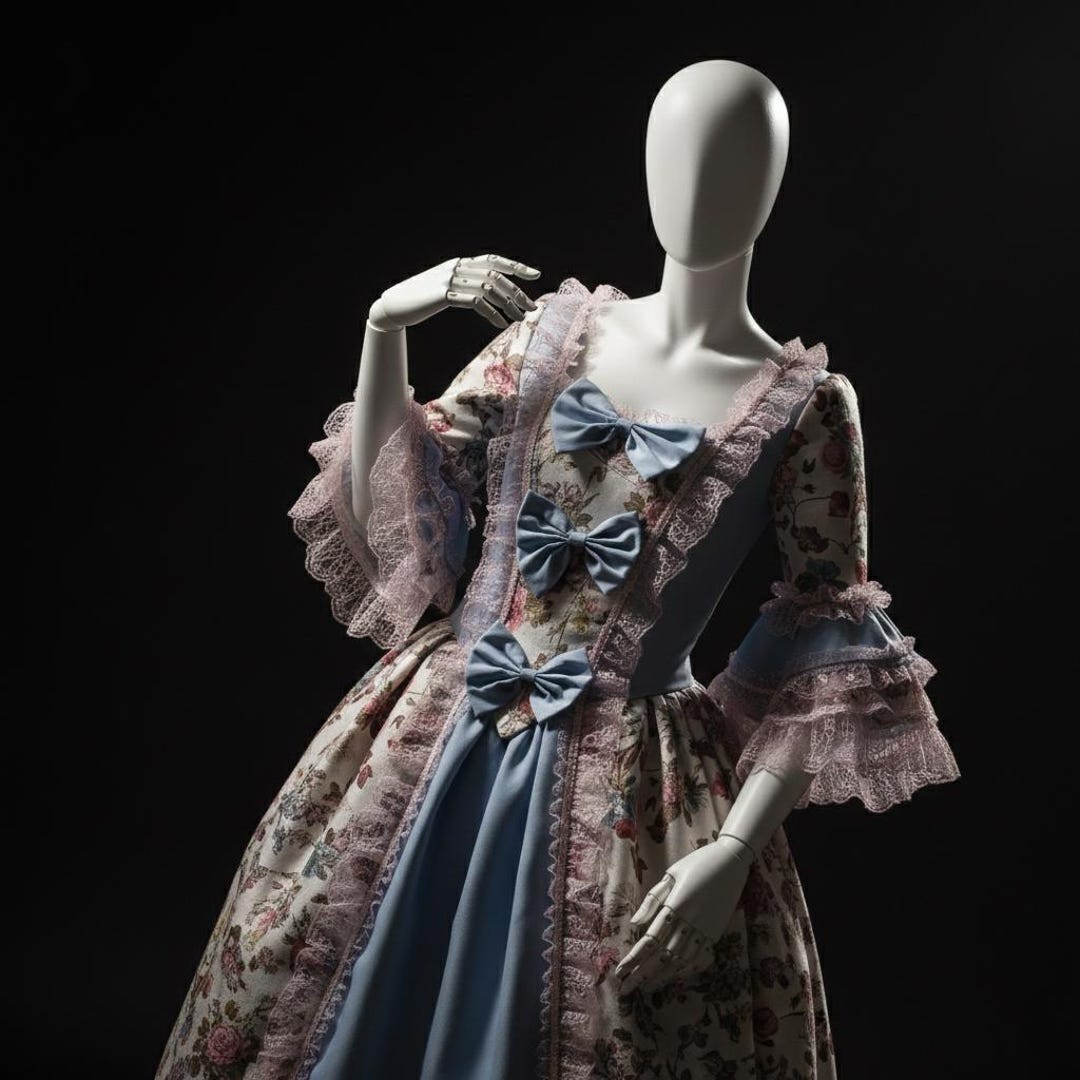 Floral Rococo Ball Gown, Blue Marie Antoinette Dress, Cottagecore Prom ...