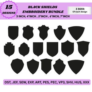Set of 15 Embroidery Shield Design Classic Shield Frame Shield Applique Heraldic Shield Crest Sports Emblem MachineEmbroidery Designs Files