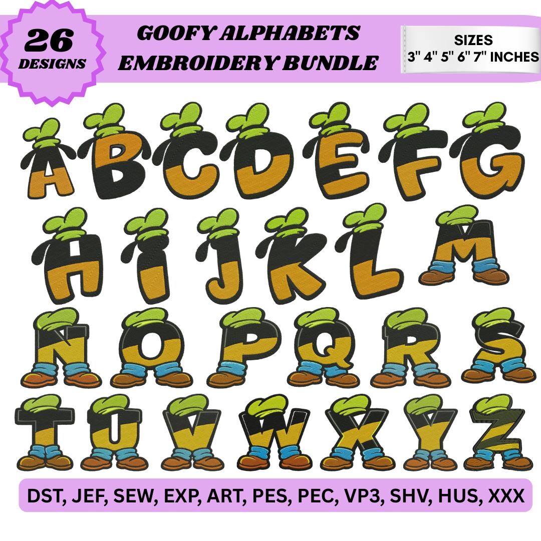 Goofy Alphabets Embroidery Bundle Cartoon Letter Font Goofy Alphabet ...