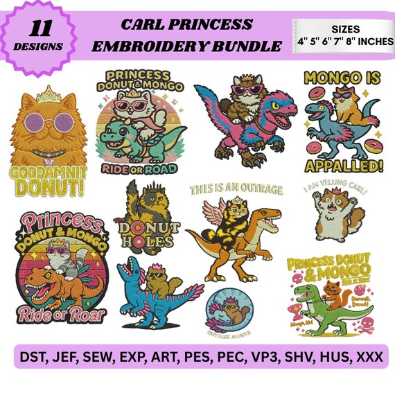 Princess Donut Cat Embroidery Bundle Dungeon Crawler Carl Matt Dinniman Best Digitizing Fluffy Viral Cat Machine Embroidery Files (5 Sizes)