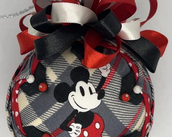 Mickey Mouse and Minnie Mouse Quilted Fabric Christmas Ornament