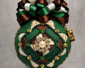 Starbucks Green & Brown Quilted Ornament • Coffeehouse Holiday Decor • Coffee Lover Gift • Starbucks Cup Christmas Decor