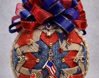 Patriotic Quilted Ornament • Handmade Americana Christmas Decoration • Red White Blue Star Ornament • Rustic Barn Star Holiday Decor