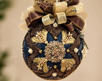 Regal Navy Blue & Gold Quilted Ornament
