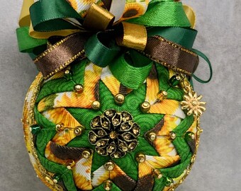 Sunflower Quilted Ornament • Handmade Fabric Christmas Bauble • Fall Harvest Décor • Rustic Farmhouse Gift