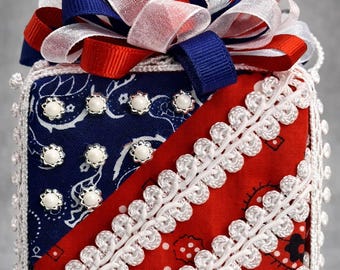 Patriotic Quilted Ornament • Red White Blue Christmas Ornament • Americana Decor • July 4th Decoration