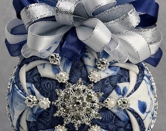 Winter Elegance Christmas Ornament – Blue & White Quilted Heirloom Holiday Decor