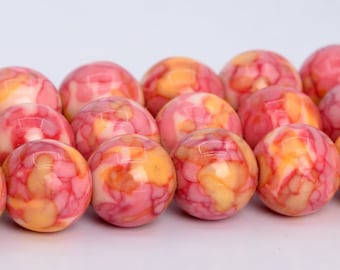 Pink & Yellow Rain Flower Jade Beads Round Loose Beads 4MM 6MM 8MM 10MM 12MM Bulk Lot Options