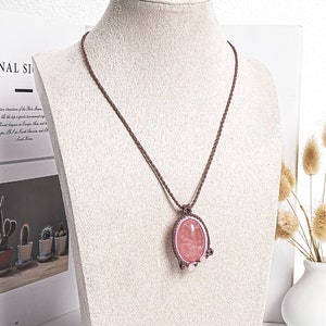 Rose Quartz Macrame Necklace Genuine Natural Grade AAA Rose Quartz Necklace Gemstone Neckalce (95885)