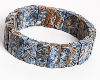 Pulsera de pietersita azul y dorada de 19 cm (7,5 pulgadas), grado AAA, cuentas rectangulares de piedra preciosa natural auténtica.