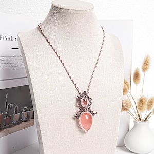 Rose Quartz Macrame Necklace Genuine Natural Grade AAA Rose Quartz Necklace Gemstone Neckalce (95896)