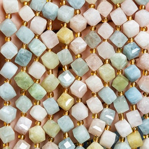 8MM Multicolor Beryl Morganite Aquamarine Beads Grade AA Gemstone Faceted Cube Loose Beads 15&quot;/7.5&quot; Bulk Lot Options