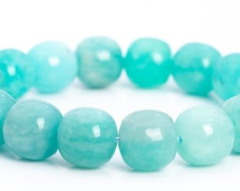 Bracciale con perline di amazzonite genuino, verde menta, 11x11 mm, grado A+, pietra preziosa naturale per tamburo a botte, 7" (112459h-3505)