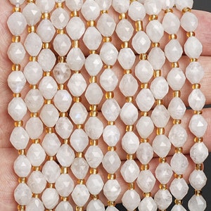8MM White Moonstone Beads Grade AA Genuine Natural Gemstone Drum Barrel Rice Bead Loose Beads 15&quot;/7.5&quot; Bulk Lot Options