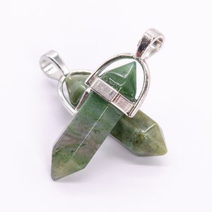2 Pcs 30x8MM Green Indian Agate Beads Healing Hexagonal Pointed Grade AA Genuine Natural Silver Plated Cap Bulk Lot Options (116717-3588)