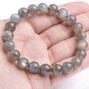 9MM Labradorite Bracelet - Natural Labradorite Stone Stretch Bracelet- Healing Labradorite Crystal Yoga Bracelet -Spiritual Protection Gift