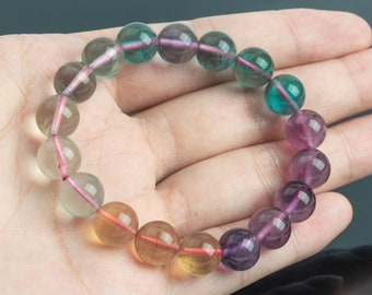 11MM Fluorite Beads Multicolor Bracelet Grade AAA Genuine Natural Round Gemstone 7.5" (121126h-3497)
