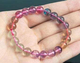 8-9MM Fluorite Beads Multicolor Bracelet Grade AAA Genuine Natural Round Gemstone 7" (121122h-3469)