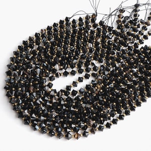8MM Black Striped Agate Beads Grade AA Genuine Natural Gemstone Bicone Faceted Loose Beads 15&quot;/7.5&quot; Bulk Lot Options